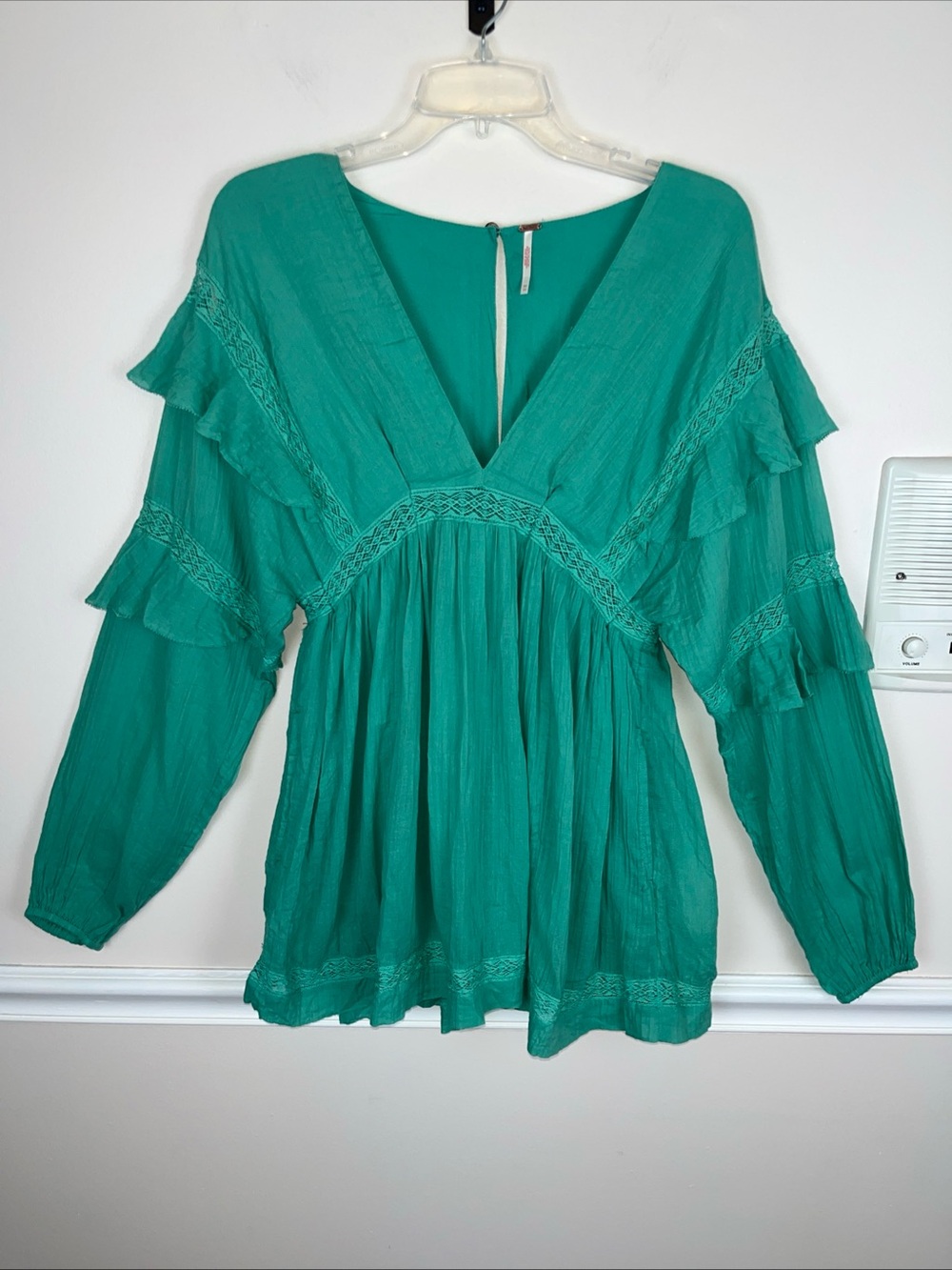 Free People Romper Light Green Seashell Ruffle Sleeve Skort Beach Size XS